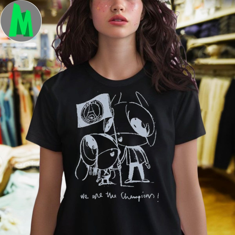 We Are The Champions Cartoon Dog Paris Saint-Germain Fan Graphic T-Shirt