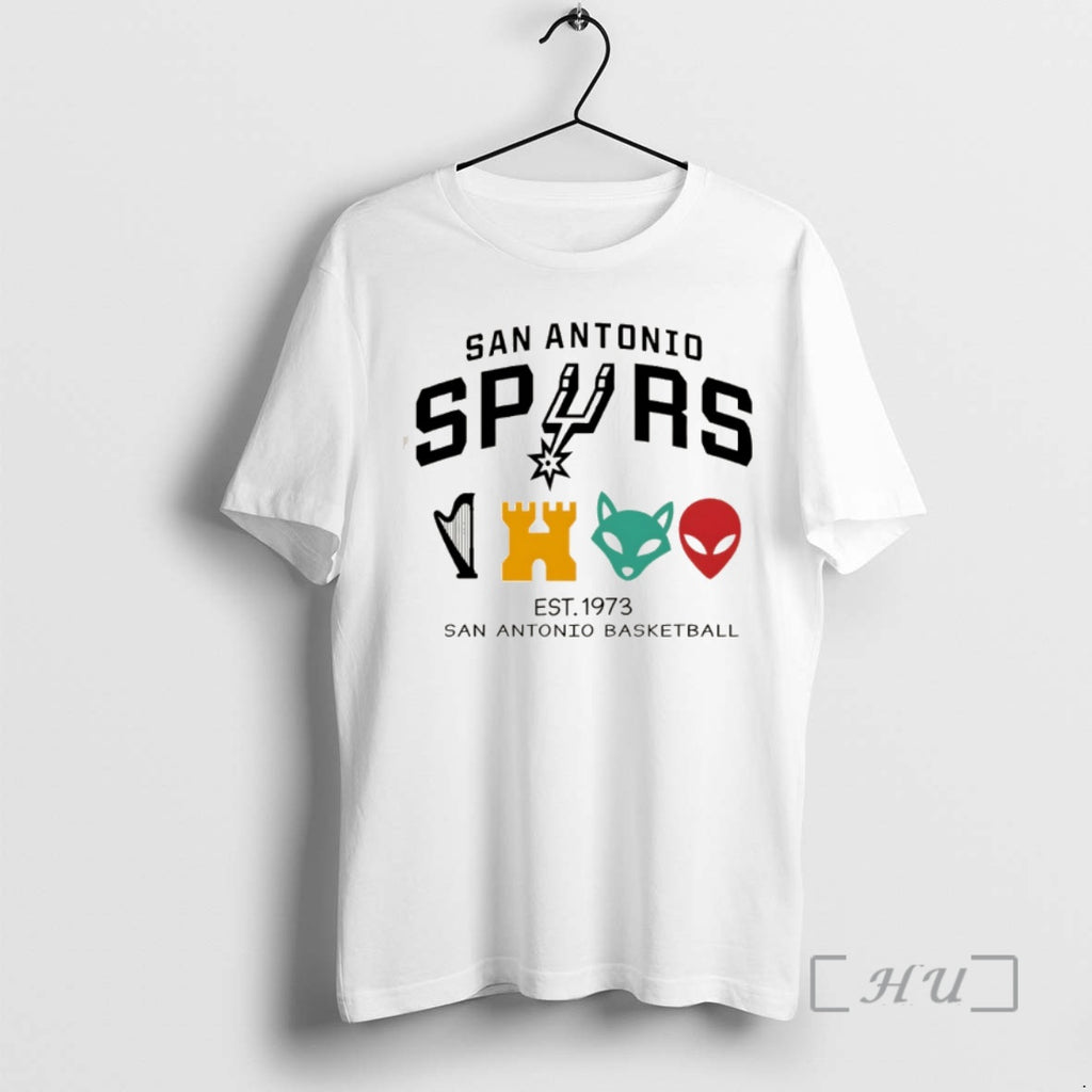 Officials Alien Castle Engine Harp San Antonio Spurs Basketball Nba Est 1973 Premium T Shirts