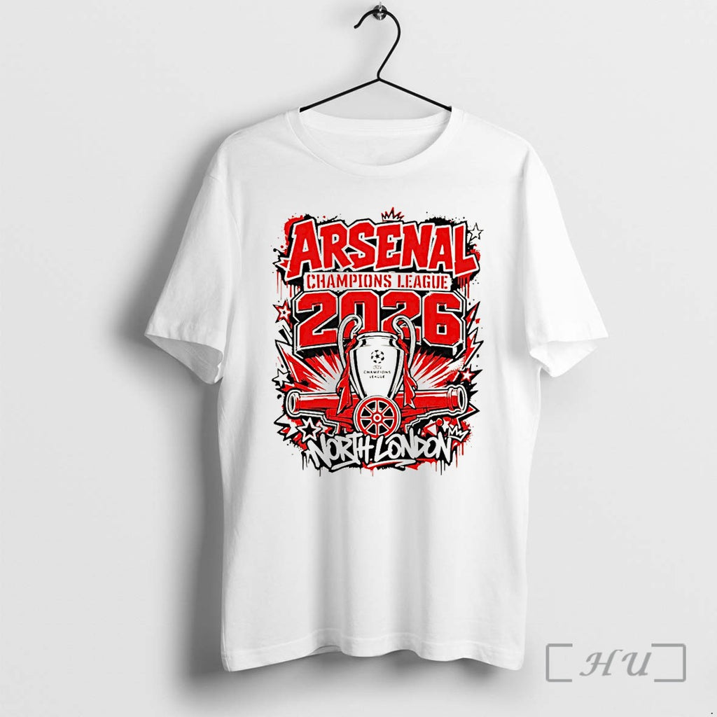 Officials Arsenal Uefa Champions League Winners 2026 Bold Grunge Gunners Trophy Celebration Premium T Shirts