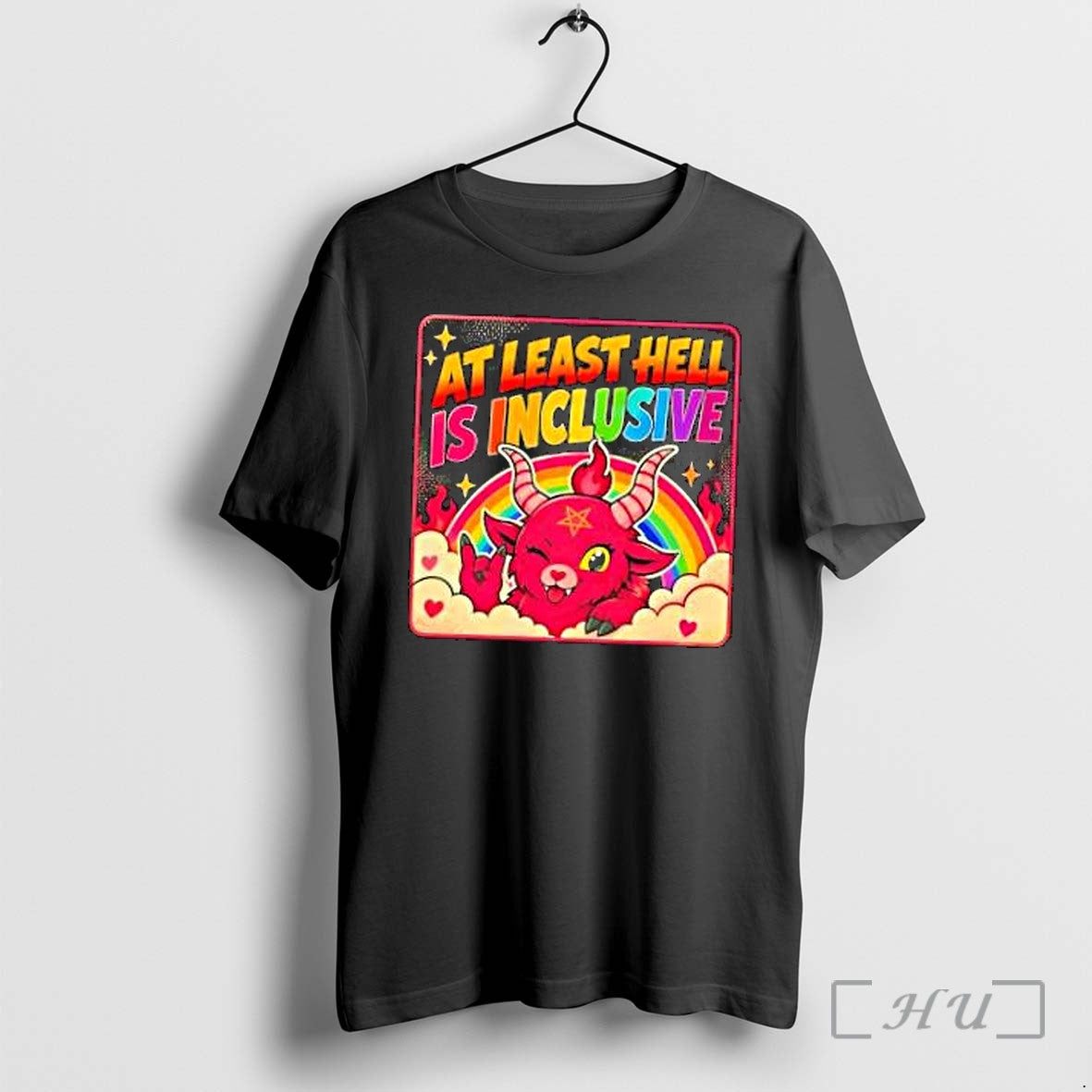 Officials At Least Hell Is Inclusive Cute Pink Baphomet Rainbow Pride Premium T Shirts Sweater