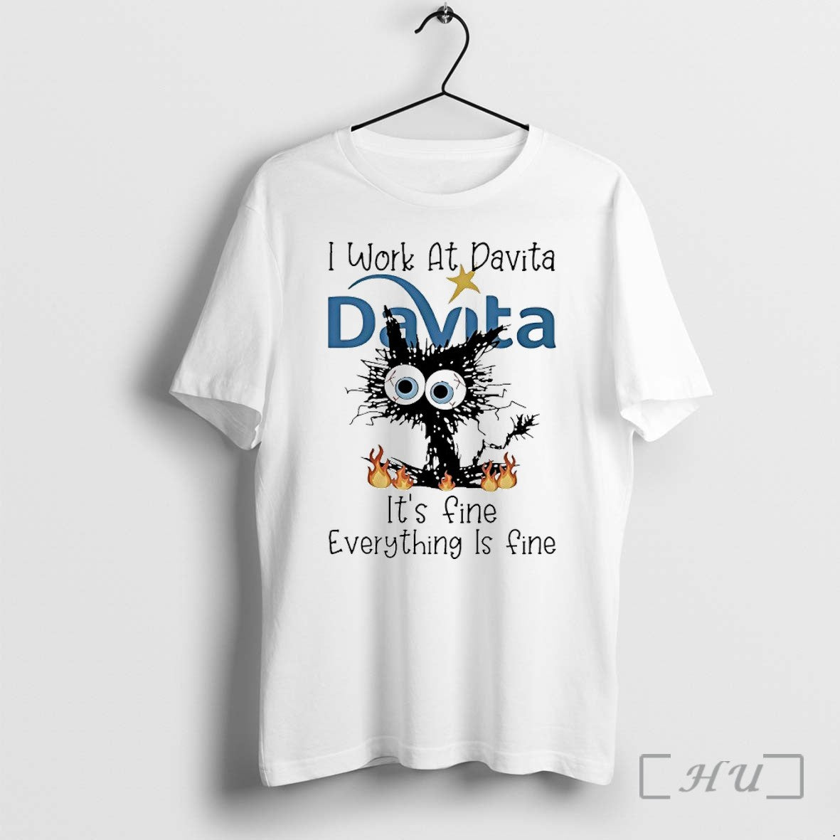 Officials Black Cat I Work At Davita Its Fine Everything Is Fine Premium T Shirts