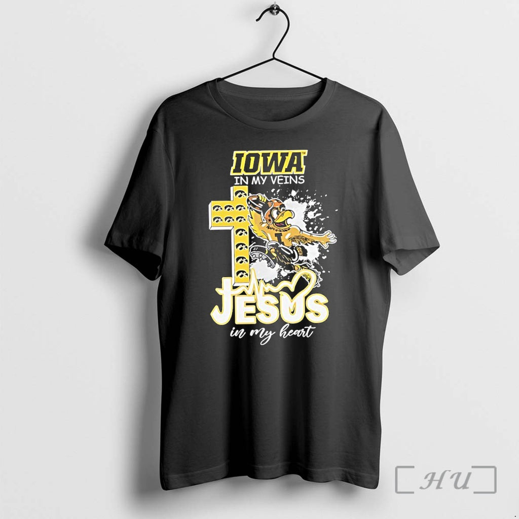 Officials Iowa Hawkeyes Football In My Veins Jesus In My Heart Mascot Premium T Shirts