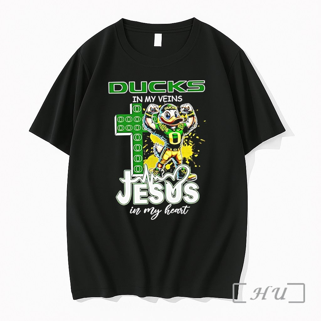 Officials Oregon Ducks Football In My Veins Jesus In My Heart Mascot Premium T Shirts