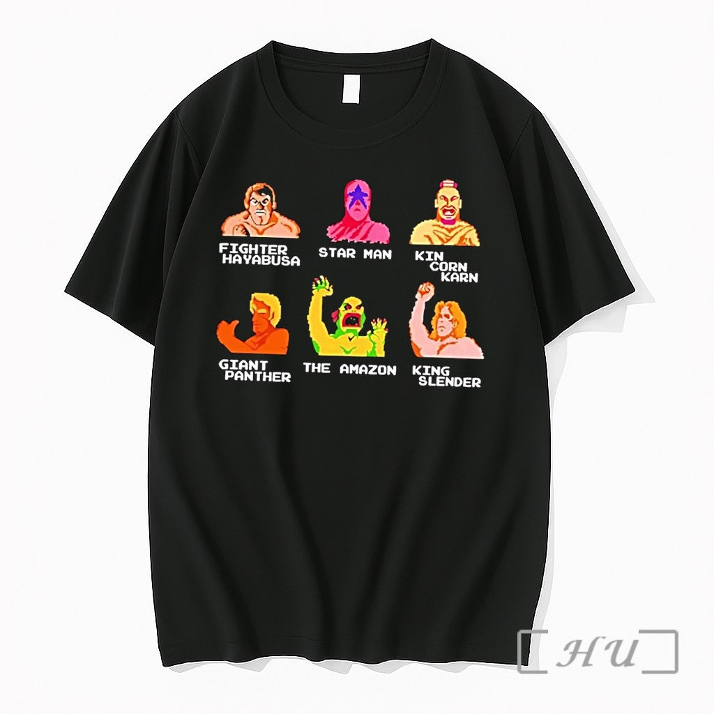 Officials Pro Wrestling Nes Game Character Roster 8 Bit Pixel Art Black Premium T Shirts