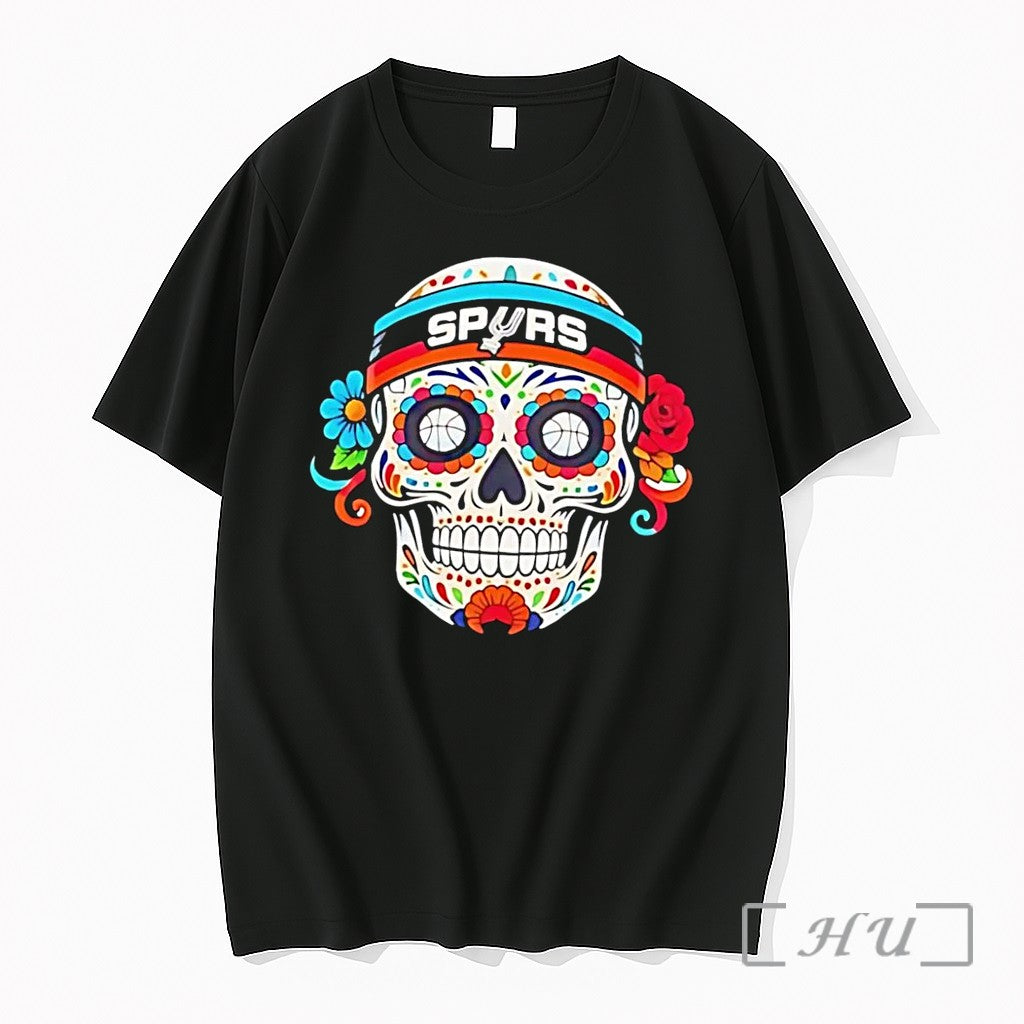 Officials San Antonio Spurs Basketball Sugar Skull Day Of The Dead Black Premium T Shirts
