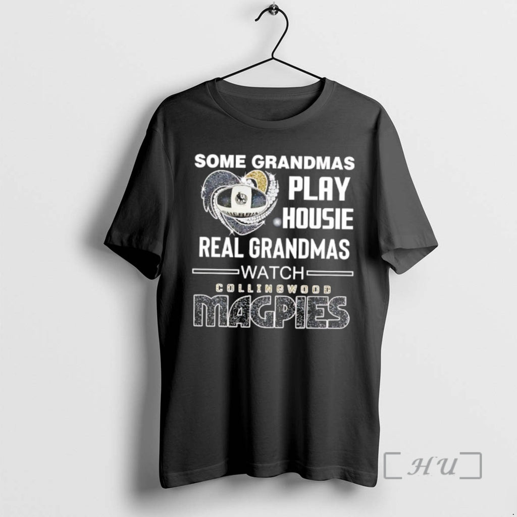 Officials Some Grandmas Play Housie Real Grandmas Watch Collingwood Magpies Diamond Heart Premium T Shirts