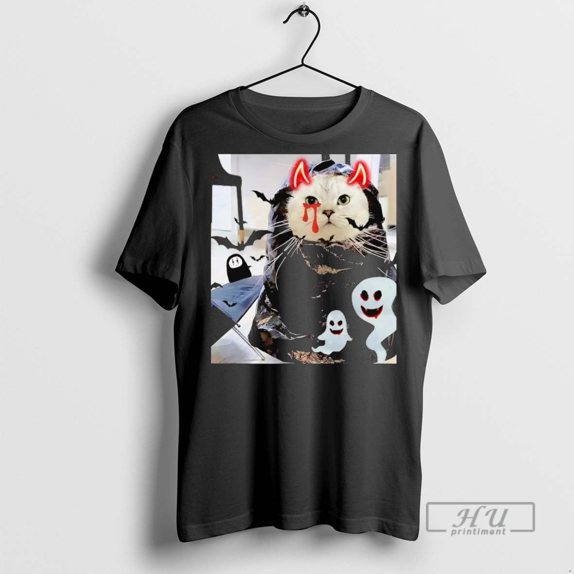 Officials Trending Black Cat Devil No Face Halloween Graphic Tee Shirt Sweatshirt Hoodies