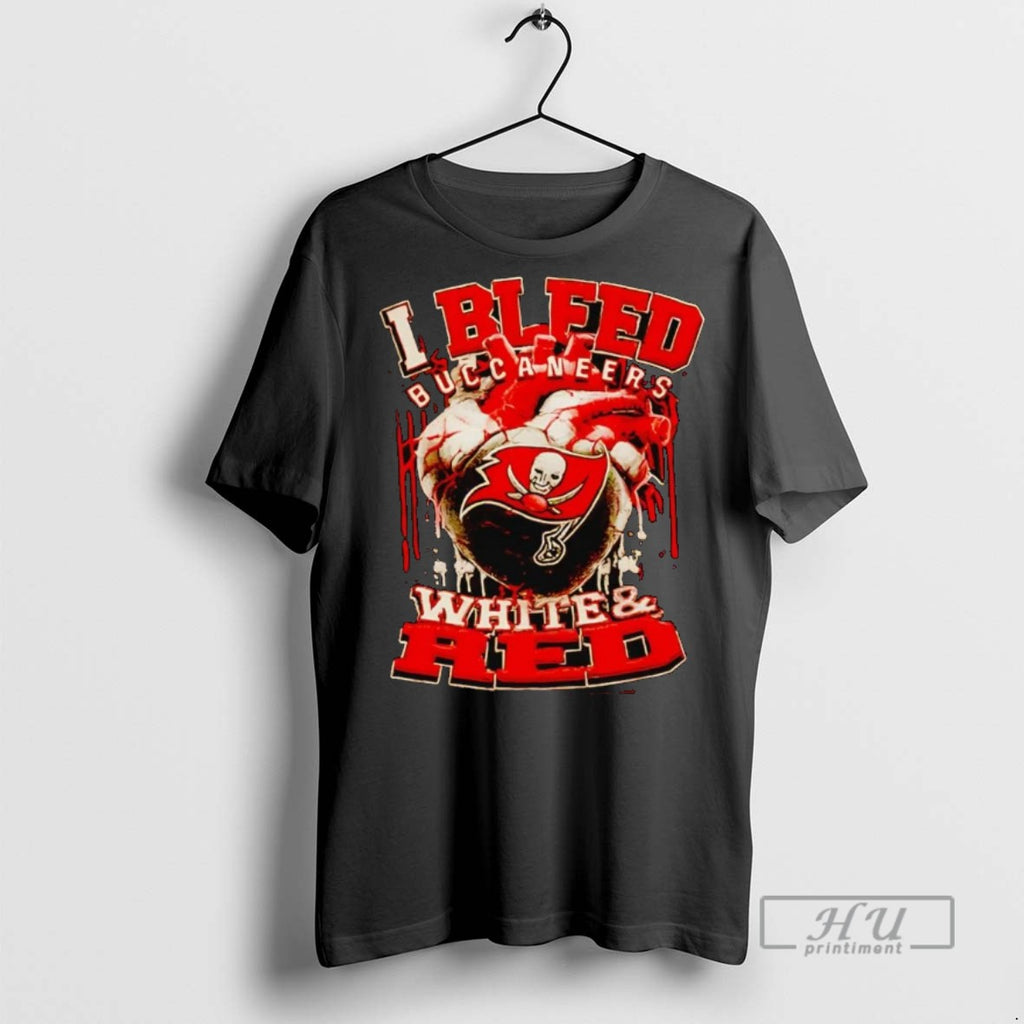 Officials Trending I Bleed Buccaneers White And Red Heart Graphic Tee Shirt Sweatshirt Hoodies