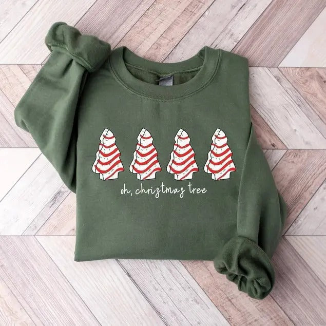 Oh Christmas Tree Sweatshirt, Christmas Cake Sweatshirt, Christmas Hoodie Women Winter Fitted Casual Cotton T-Shirts