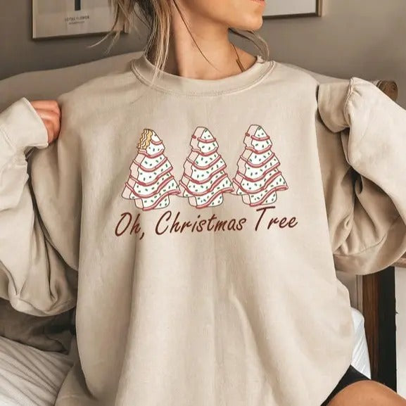 Oh Christmas Tree Sweatshirt, Christmas Sweater, Funny Christmas Crewneck, Retro Christmas Cake Shirt, Christmas Tshirt,...