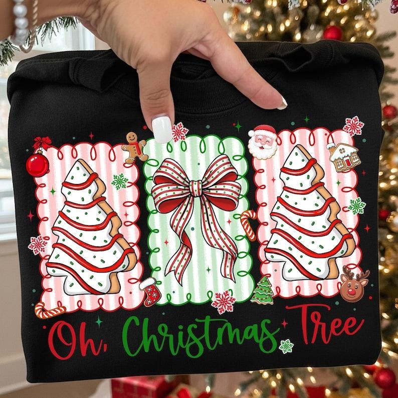 Oh Christmas Tree Sweatshirt, Coquette Christmas Tree Cake Sweatshirt, Floral Preppy Christmas Tree Bow Sweatshirt, Merry...