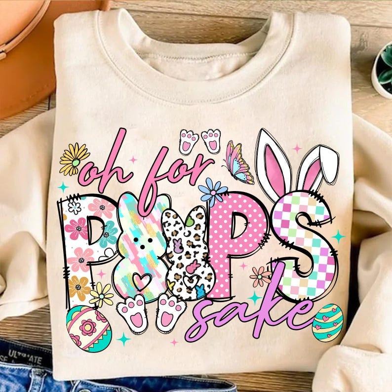 Oh For Peeps Sake Sweatshirt Colorful Easter Bunny Coquette Checkered Bow Easter Vibes Girls T-Shirts, Hoodie