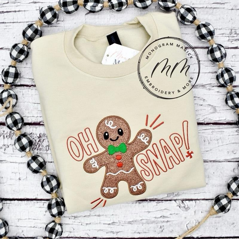 Oh Snap Glitter Gingerbread Sweatshirt, Gingerbread Christmas Sweatshirt, Embroidered Christmas Sweatshirt T-Shirts, Hoodie