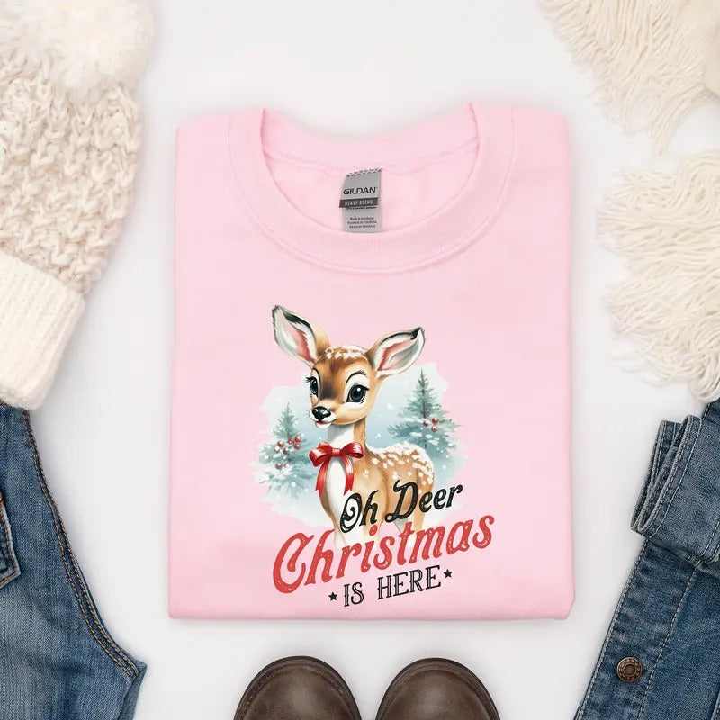 Oh deer Christmas is here christmas sweater, Christmas Sweatshirt T-Shirts, Hoodie | UrbanDripWear.com