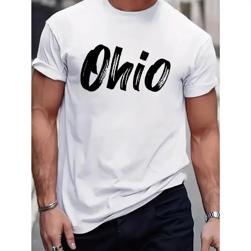 Ohio Print Tee Shirt, Tees For Men, Casual Short Sleeve T-shirt For Summer Made in USA Hoodie, Sweatshirt | UrbanDripWear.com