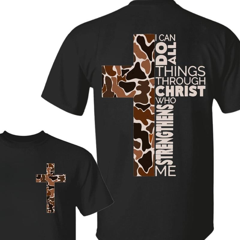 Old School Camo I Can Do All Things Through Christ Bible Verse 2 Sides Unisex T-shirt Hoodie, Sweatshirt | UrbanDripWear.com