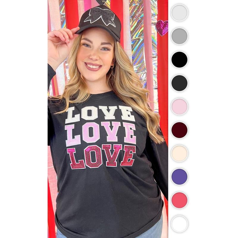 Ombre Sequin Love Valentines Graphic Long Sleeve T-Shirt Hoodie, Sweatshirt | UrbanDripWear.com