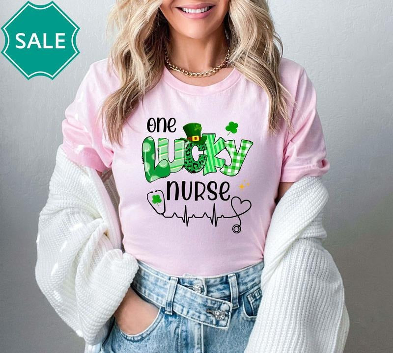 One Lucky Nurse St Patricks Day T-Shirt, Shamrock Tee for Irish Nurses Paddys Day, Irish Nurse Clothing Hoodie, Sweatshirt