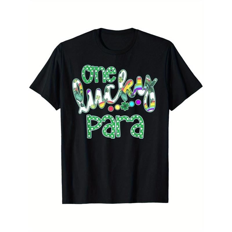 One Lucky Paraprofessional St. Patrick's Day T-Shirt for Men & Women – Black Cotton Tee with Colorful Glittery Print,...