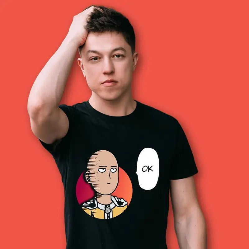 One Punch Man Saitama OK Shirt Anime Crewneck Cotton Sweatshirt, Hoodie, Comfort Colors | UrbanDripWear.com