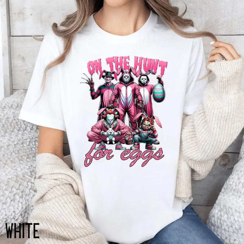One The Hunt For Eggs Shirt, Happy Easter Horror Shirt, Trending Graphic Tee Hoodie, Sweatshirt | UrbanDripWear.com