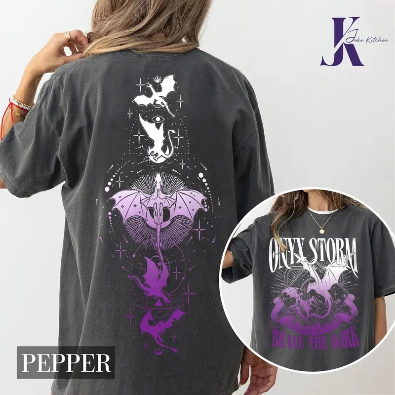 Onyx Storm Brave The Dark Comfort Colors Shirt, Fourth Wing Series T Shirt For Fan, Violet Sorrengail Dragon Rider, Gift...