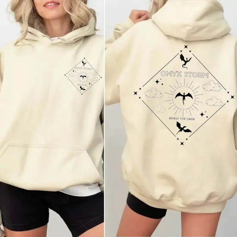 Onyx Storm Fourth Wing Shirt, Iron Flame Empyrean Dragons Hoodie, Brave The Dark Romantasy Sweatshirt, Unisex Sweater...