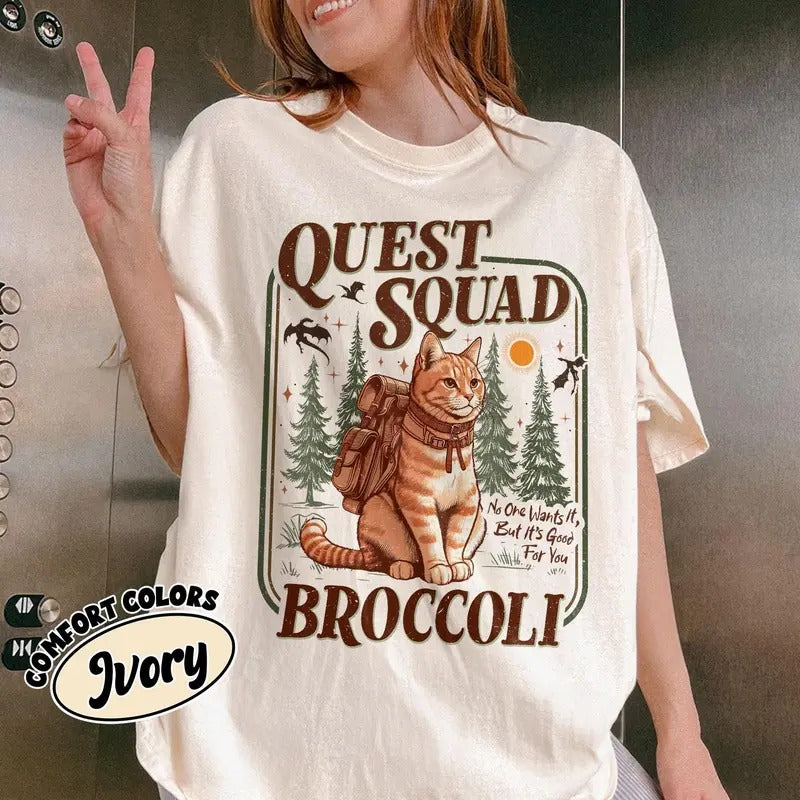 Onyx Storm Quest Squad Broccoli Shirt, Fourth Wing Shirt, Broccoli Cat TShirt, Ridoc Romantasy Fan Shirt, Dragon Rider...