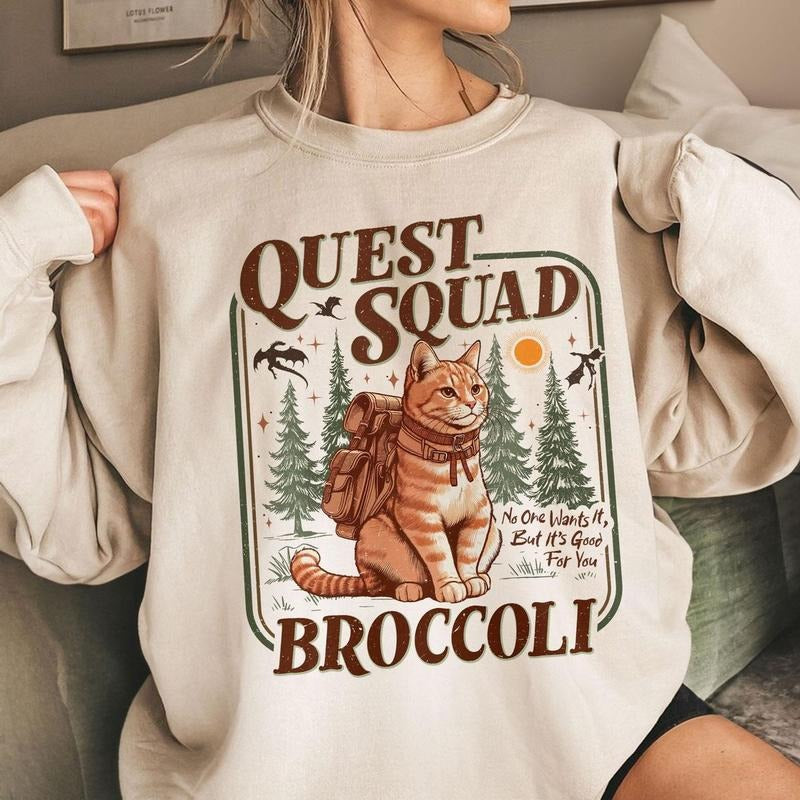 Onyx Storm Quest Squad Sweatshirt, Bookworm Gifts, Broccoli Cat Tshirt, Ridoc Romantasy Fan Shirt, Dragon Rider Tee, Book...