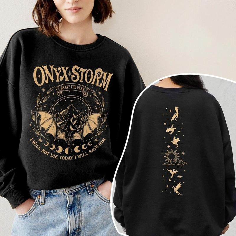 Onyx Storm Shirt, Dragon Rider Merch, Violence Brave The Dark, Gift For Book Lovers,Fourth Wing Series Sweatshirt, Unisex...