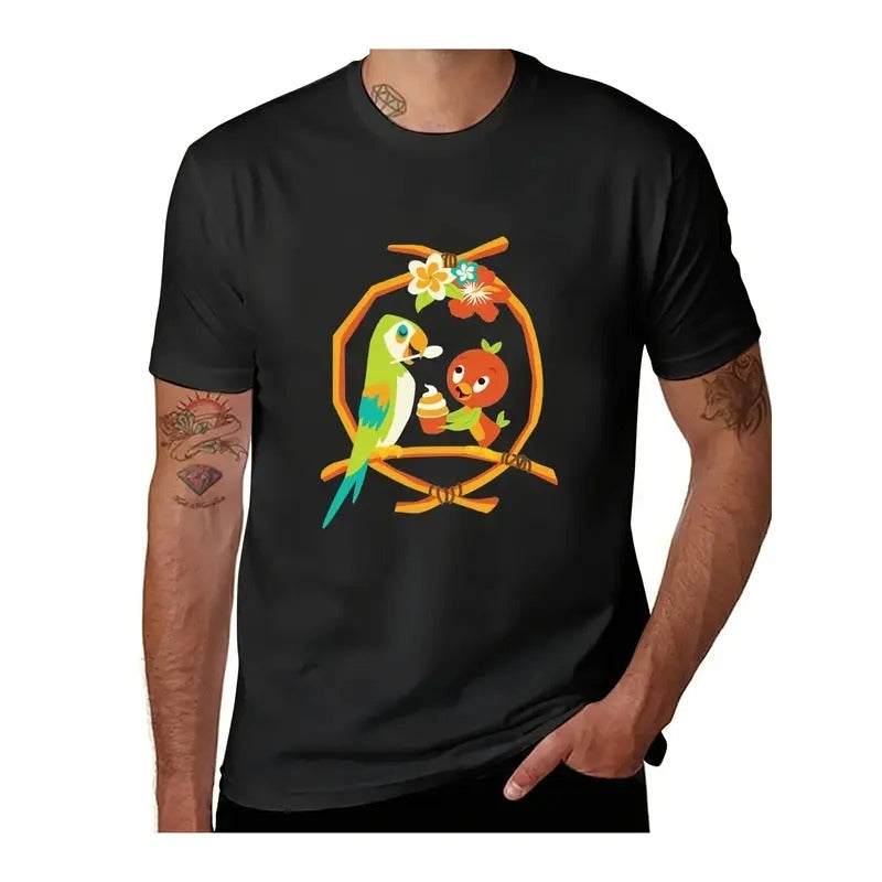 Orange Bird T-Shirt Customs Design Your Own Summer Top Summer Clothes Black T Shirts For Men Tshirts For Mens Designer...