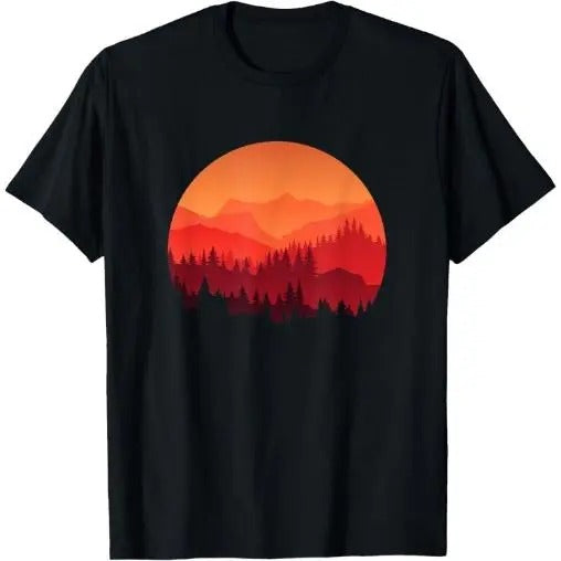 Orange Mountain and Forest Scene Silhouette Graphic T-Shirt Made in USA Hoodie, Sweatshirt | UrbanDripWear.com