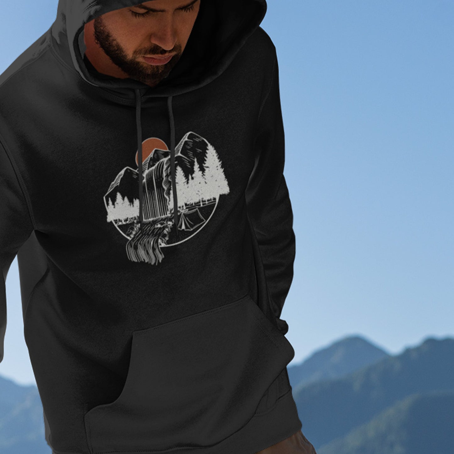Orange Sun Over Waterfall - Unisex Midweight Hoodie