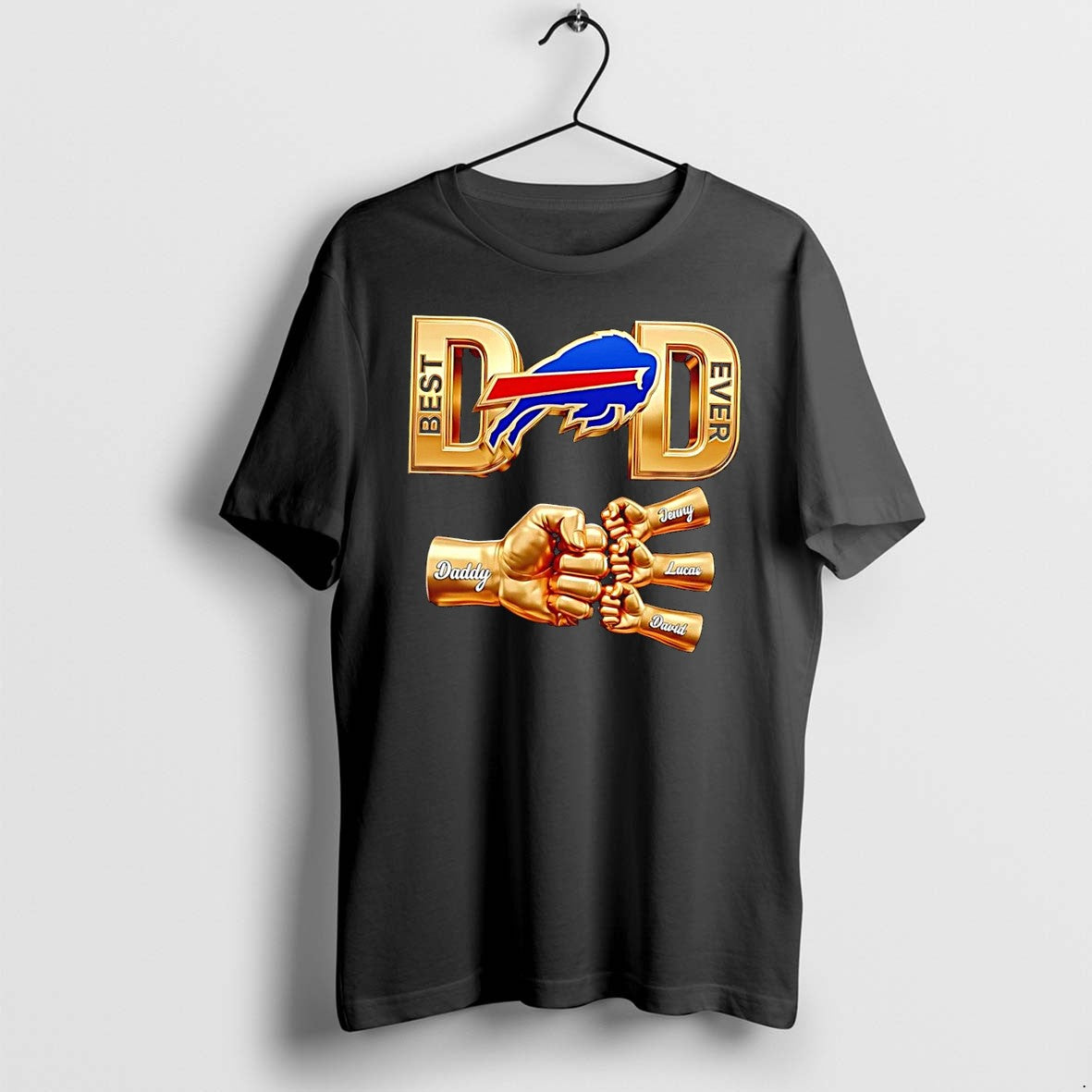 Original Buffalo Bills Best Dad Ever Personalized Family Fists Fathers Day 2026 Black Tshirts