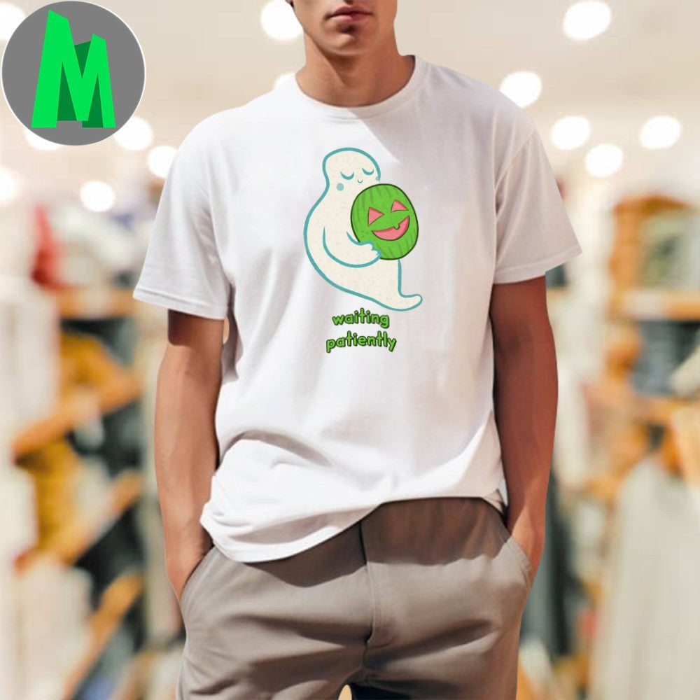 Original Cute Ghost Waiting Patiently Watermelon Jack-o’-Lantern T-Shirt