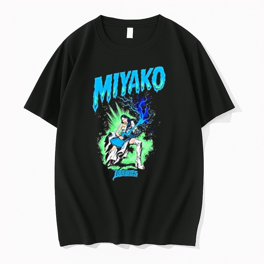 Original Miyako Guitarist Of The Japanese Heavy Metal Band Lovebites Playing Electric Guitar Tshirts