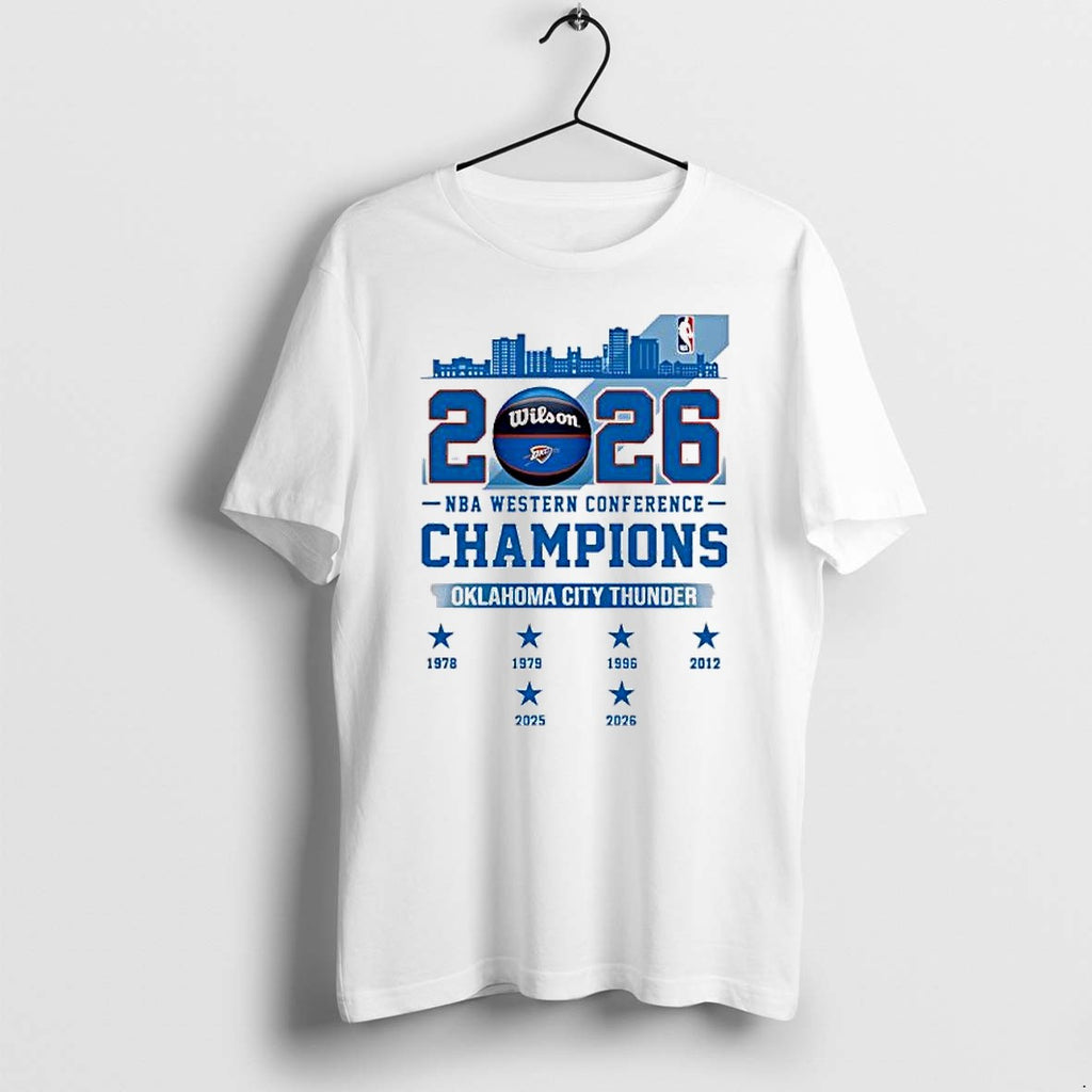 Original Oklahoma City Thunder 2026 Nba Western Conference Champions Skyline Tshirts