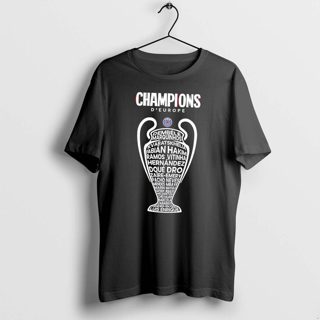 Original Paris Saint Germain 2025 2026 Champions League Winners Players Names Trophies Tee Tshirts