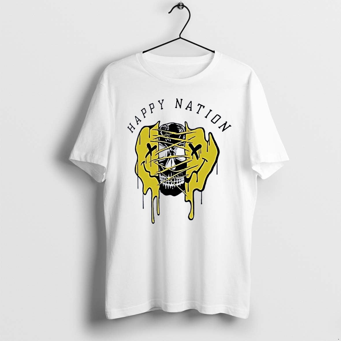 Original Skull Melting Smiley Face Happy Nation White Tshirts Jpg