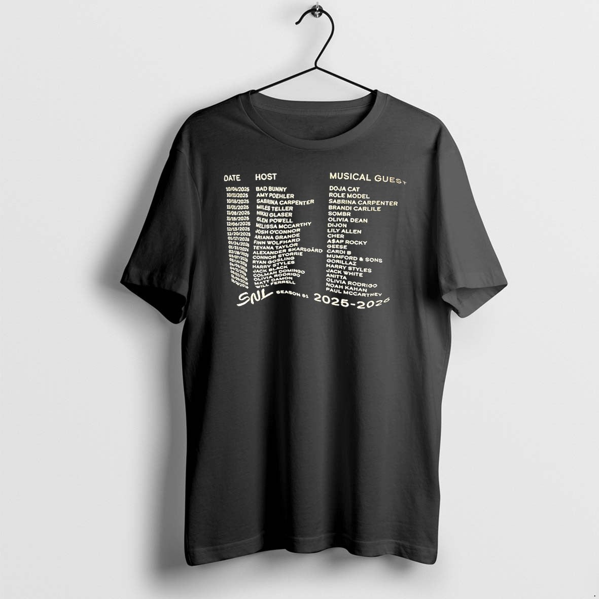 Original Vintage Snl Season 51 Fictional Hosts Musical Guests Lineup Tshirts