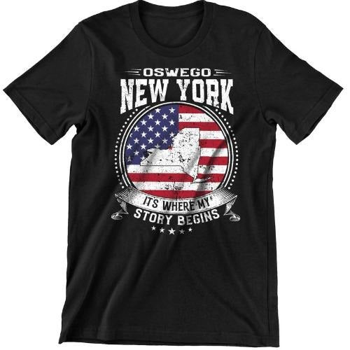 Oswego New York It's Where My Story Begins, Oswego NY Flag Shirt made in usa Hoodie, Sweatshirt | UrbanDripWear.com