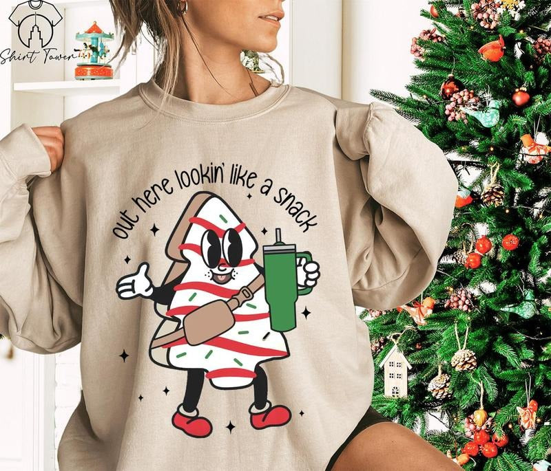 Out Here Lookin Like A Snack Sweatshirt, B.jee Christmas Sweatshirt, Christmas Tree Cake Sweater, Funny Christmas Gift,...