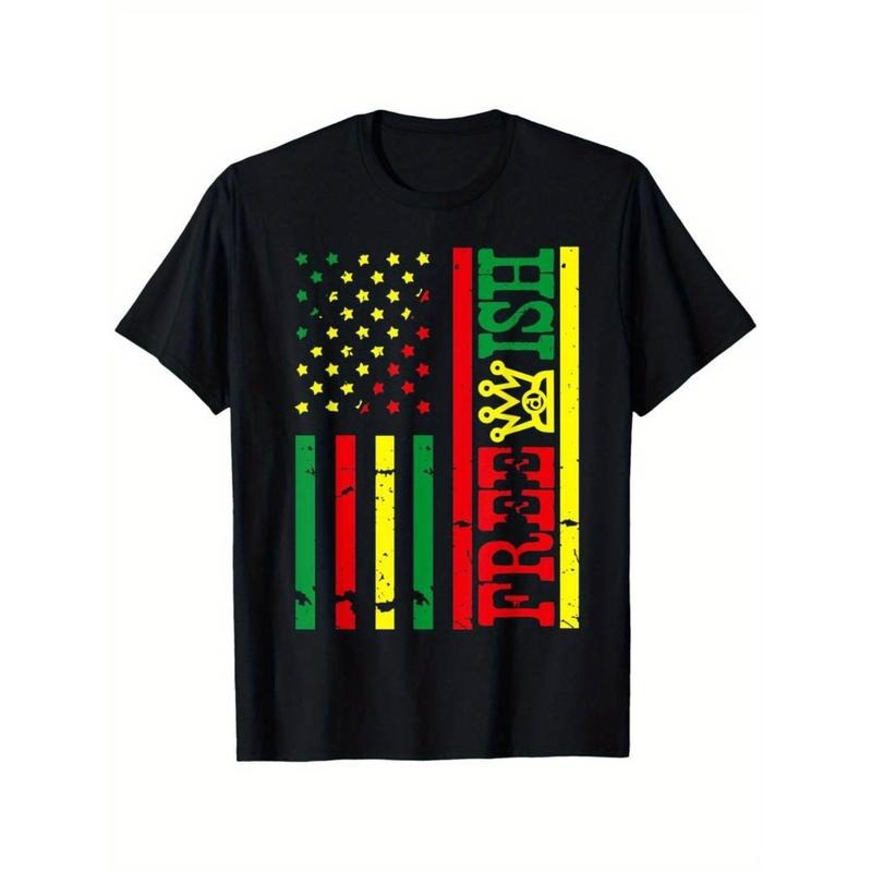 [Outdoor Adventures] Juneteenth Celebration T-Shirt - 100% Cotton, Black Pride & American Flag Design, Unisex Outdoor...