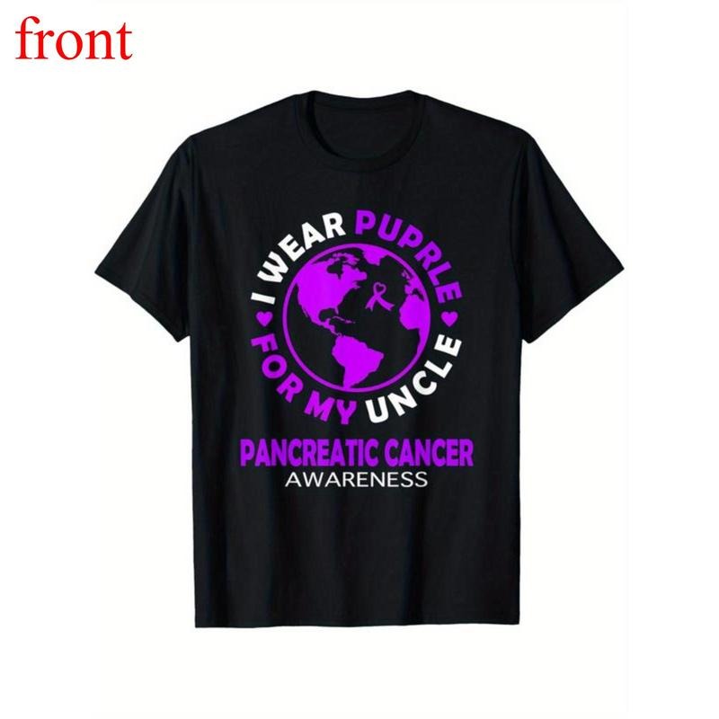 1PC Unisex Pancreatic Cancer Awareness Día de los Muertos T-Shirt - "I Wear Purple In Memory Of My Uncle" Slogan, Cotton...