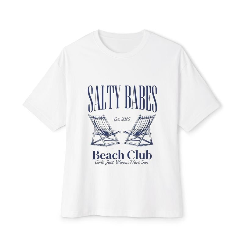 Oversized Salty Babes Beach Club T-shirt Girls Just Wanna Have Sun Coastal Aesthetic Graphic Summer Boxy Fit Shirt...