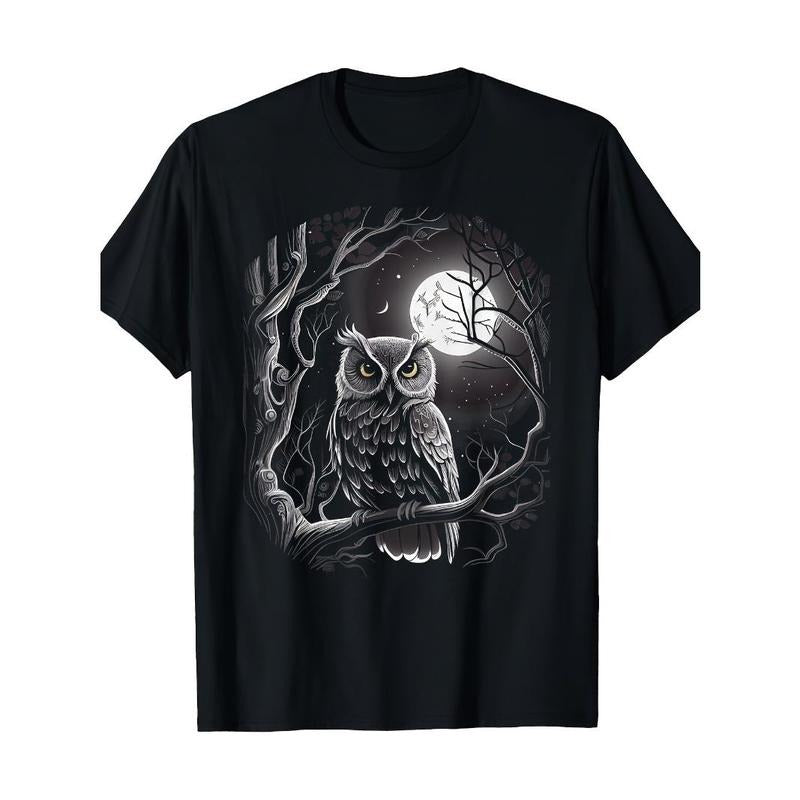 Owl under the Moon Pattern T-shirt Made in USA Hoodie, Sweatshirt | UrbanDripWear.com