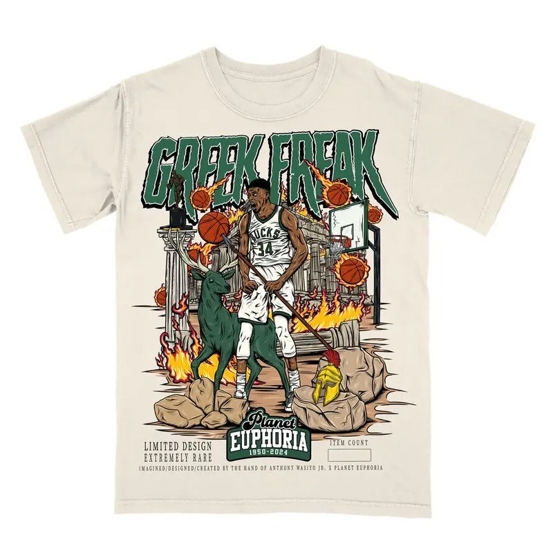 PE Giannis Antetokounmpo "Greek Freak" Planet Euphoria Shirt, Vintage 90s Unisex Tee Various Sizes and Colors, shirt...