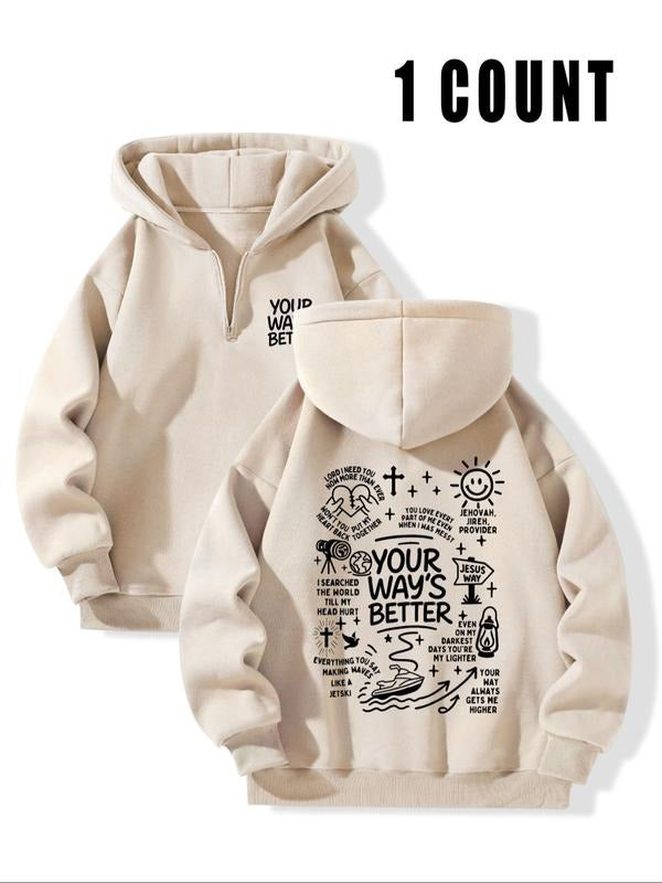 "PEPPER Women's Half Zip Fleece Hoodie - 'Your Way's Better' Religious Inspirational Graphic, Oversized Beige Hooded...
