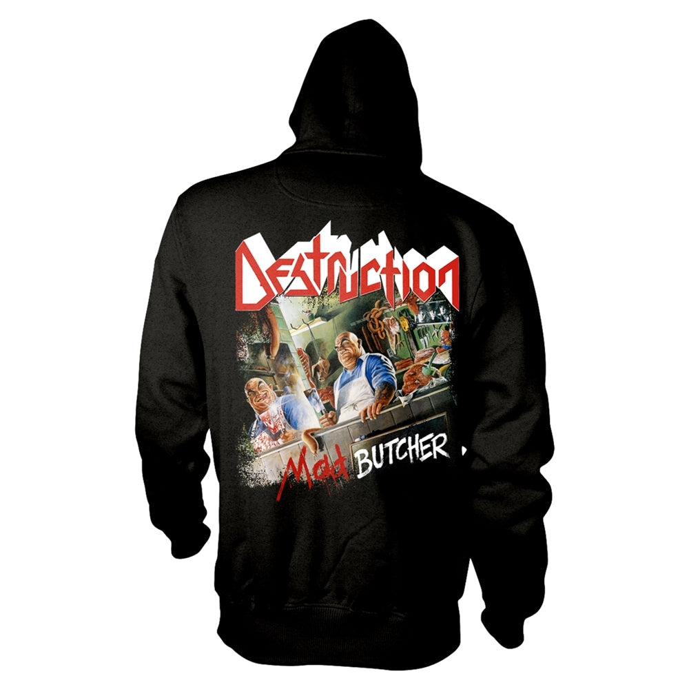 Destruction Unisex Zipped Hoodie: Mad Butcher (back print)