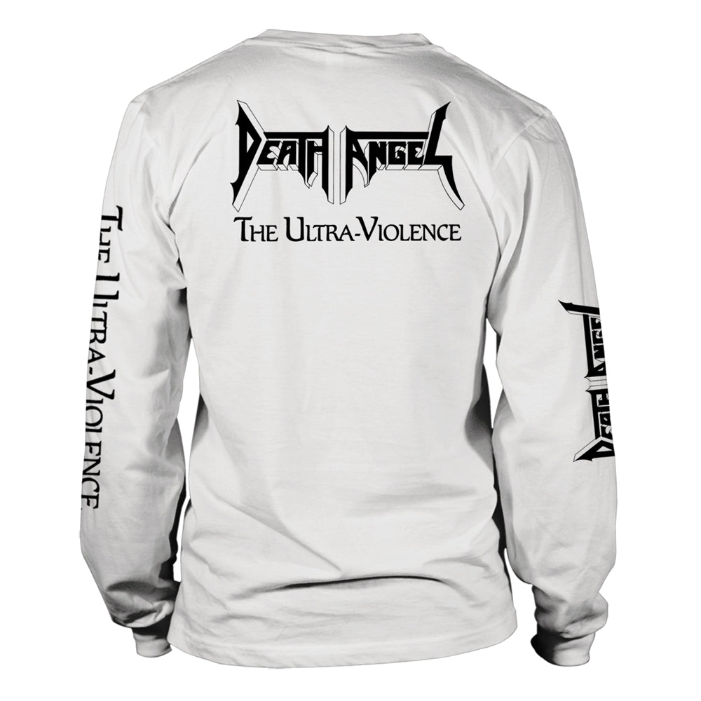 Death Angel Unisex Long Sleeved T-shirt: The Ultra-Violence (White) (back print)
